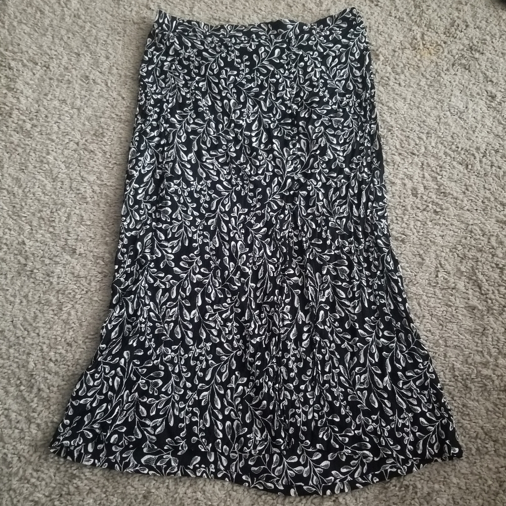 J. Jill A-Line Midi Fern Print Front Slit Skirt M
